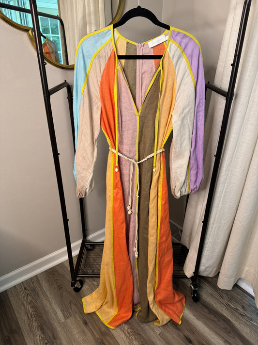 ZIMMERMANN Lola Panelled Linen Maxi Dress size US 8