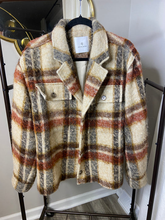 Anine Bing Flyn Jacket in Oatmeal Plaid size M