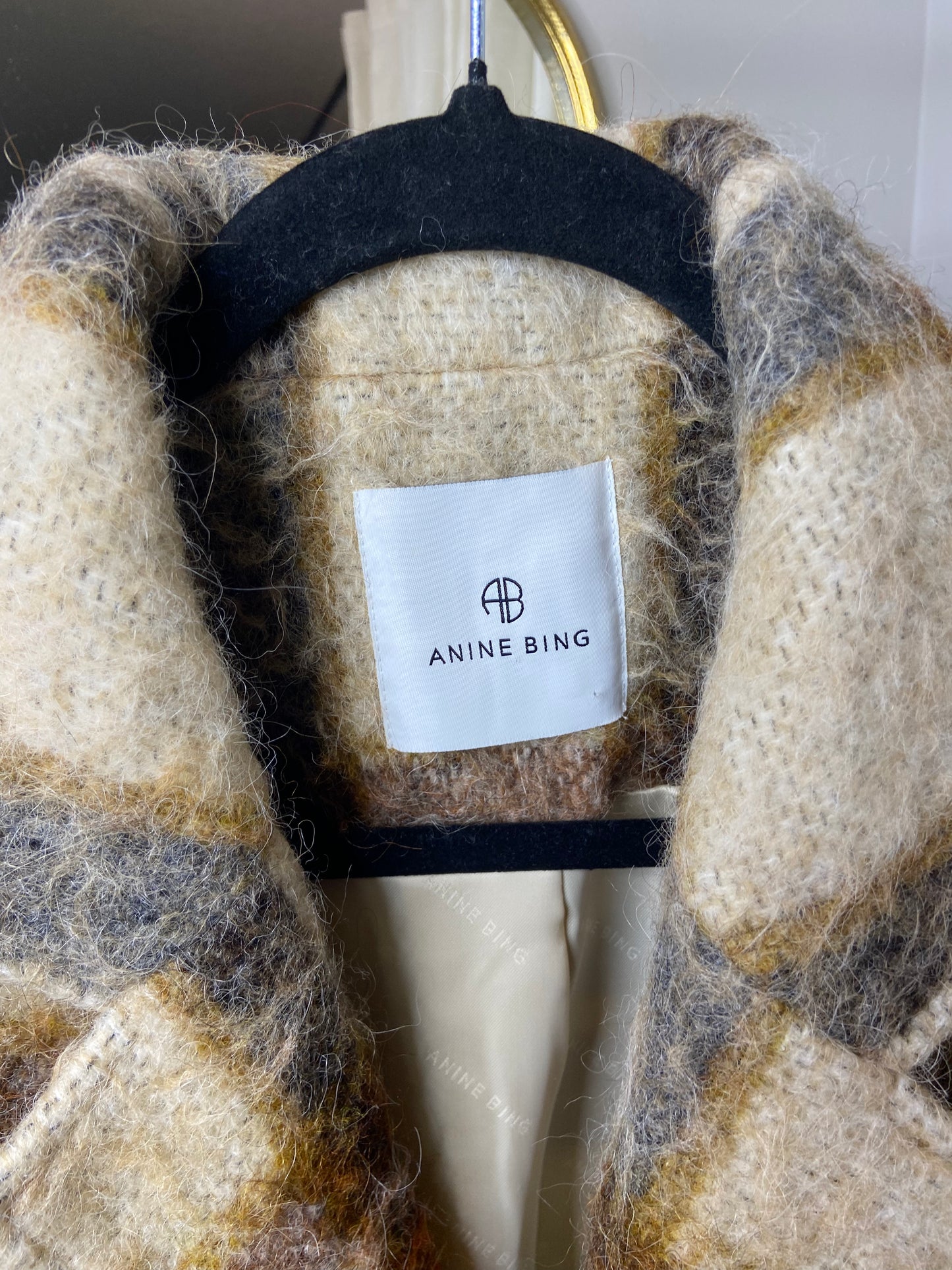 Anine Bing Flyn Jacket in Oatmeal Plaid size M