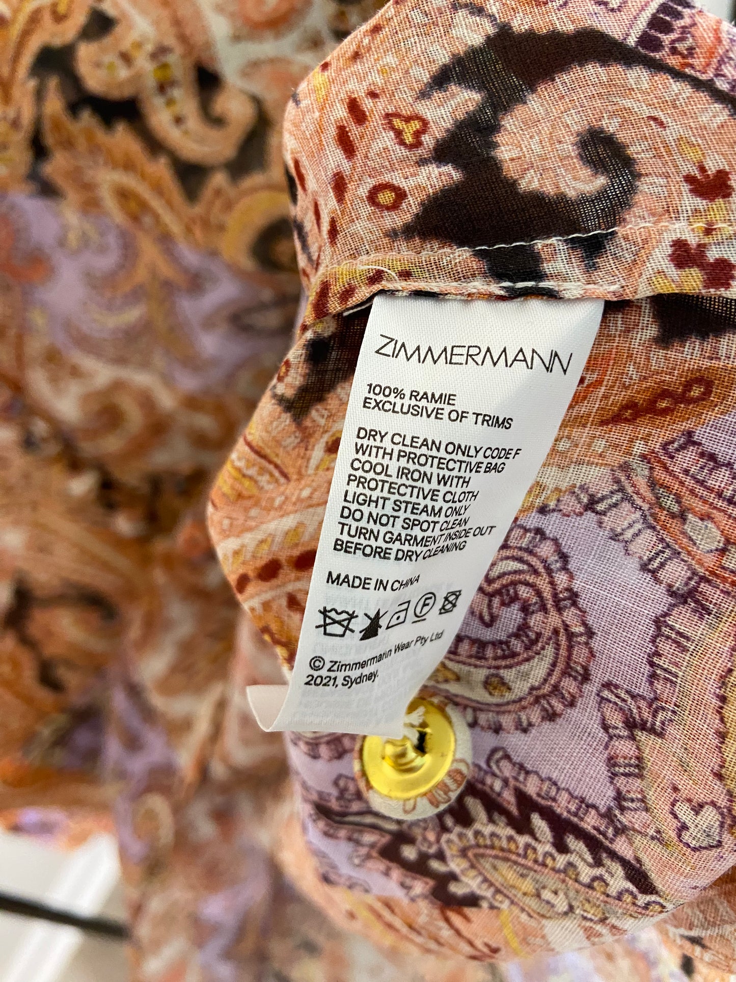 Zimmermann Multicolor Paisley Printed Ramie Voile Blouse size US 8
