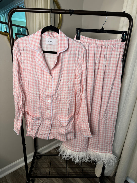 SLEEPER Pink Gingham Feather Pajamas size S