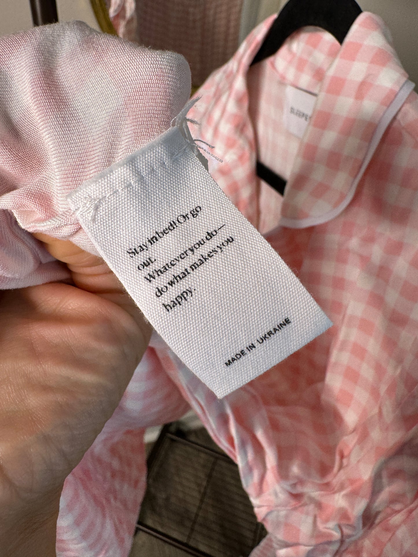 SLEEPER Pink Gingham Feather Pajamas size S