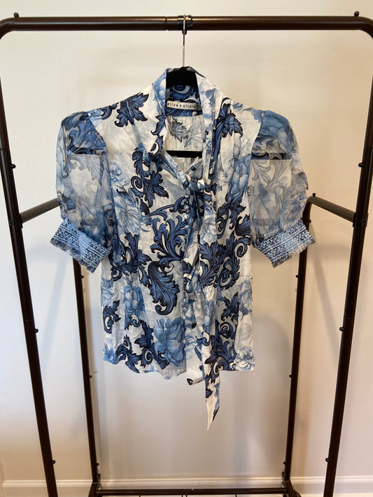 Alice and Olivia Brentley Blouse in Blue size S