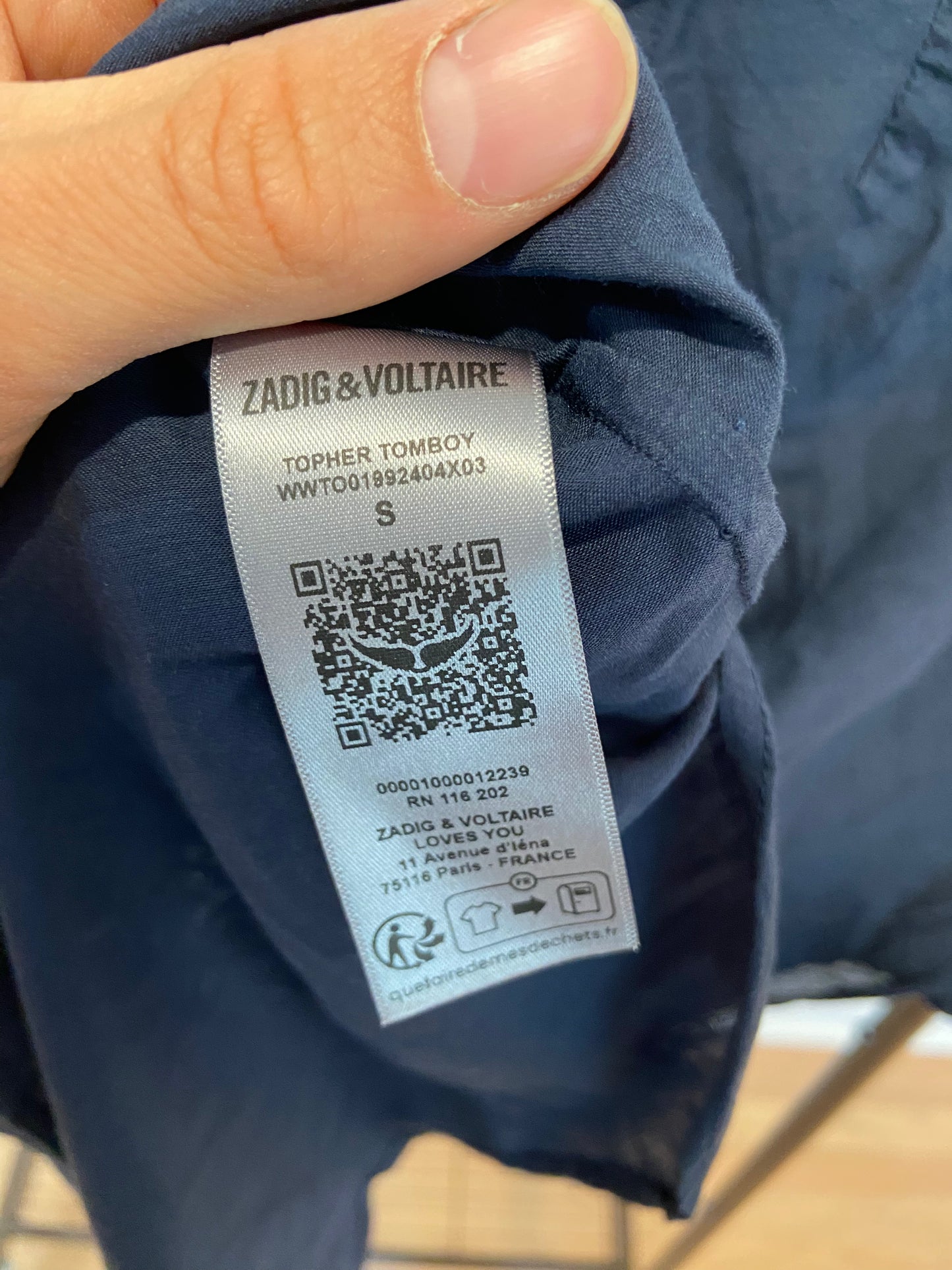 Zadig and Voltaire Topher Tomboy Blouse in Encre Navy Blue size S