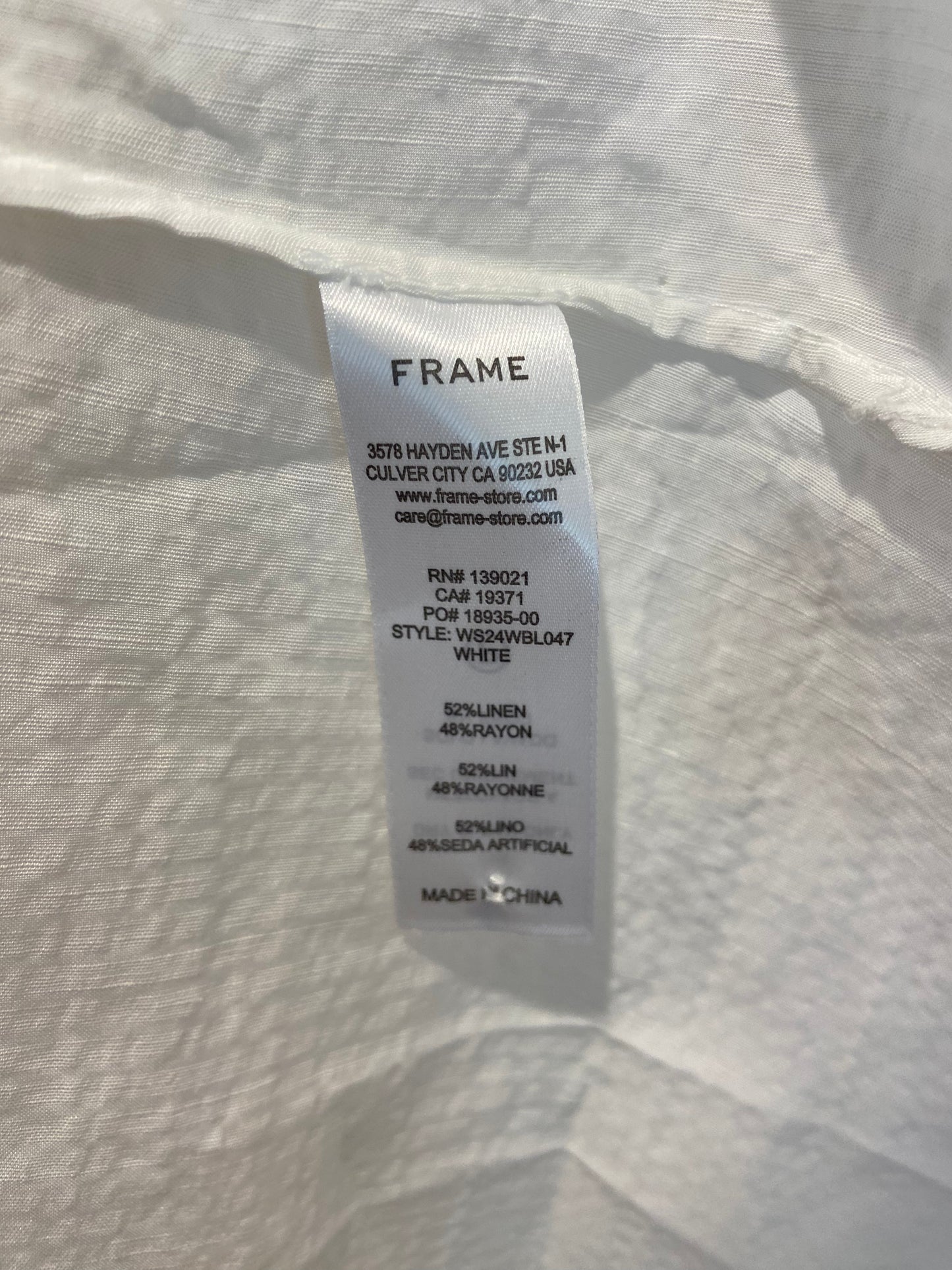 Frame The Ruffle Collar Top in White size M
