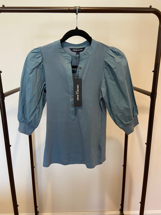 Veronica Beard Coralee Puff Sleeve Top in Sea Glass size XS