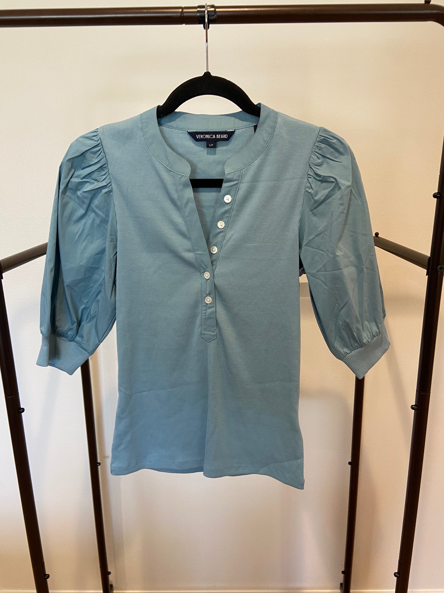 Veronica Beard Coralee Puff Sleeve Top in Sea Glass size S