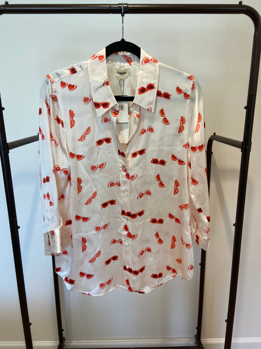 L'Agence Dani Vintage White Heart Sunglasses Silk Blouse size L