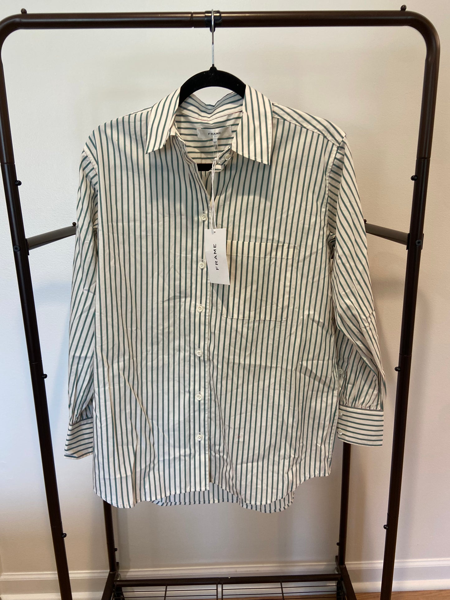 Frame The Borrowed Pocket Shirt in Green Gem Multi size S