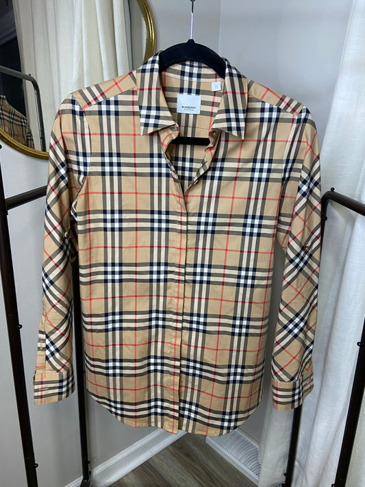 Burberry Check Stretch Cotton Shirt Slim Fit size US 4