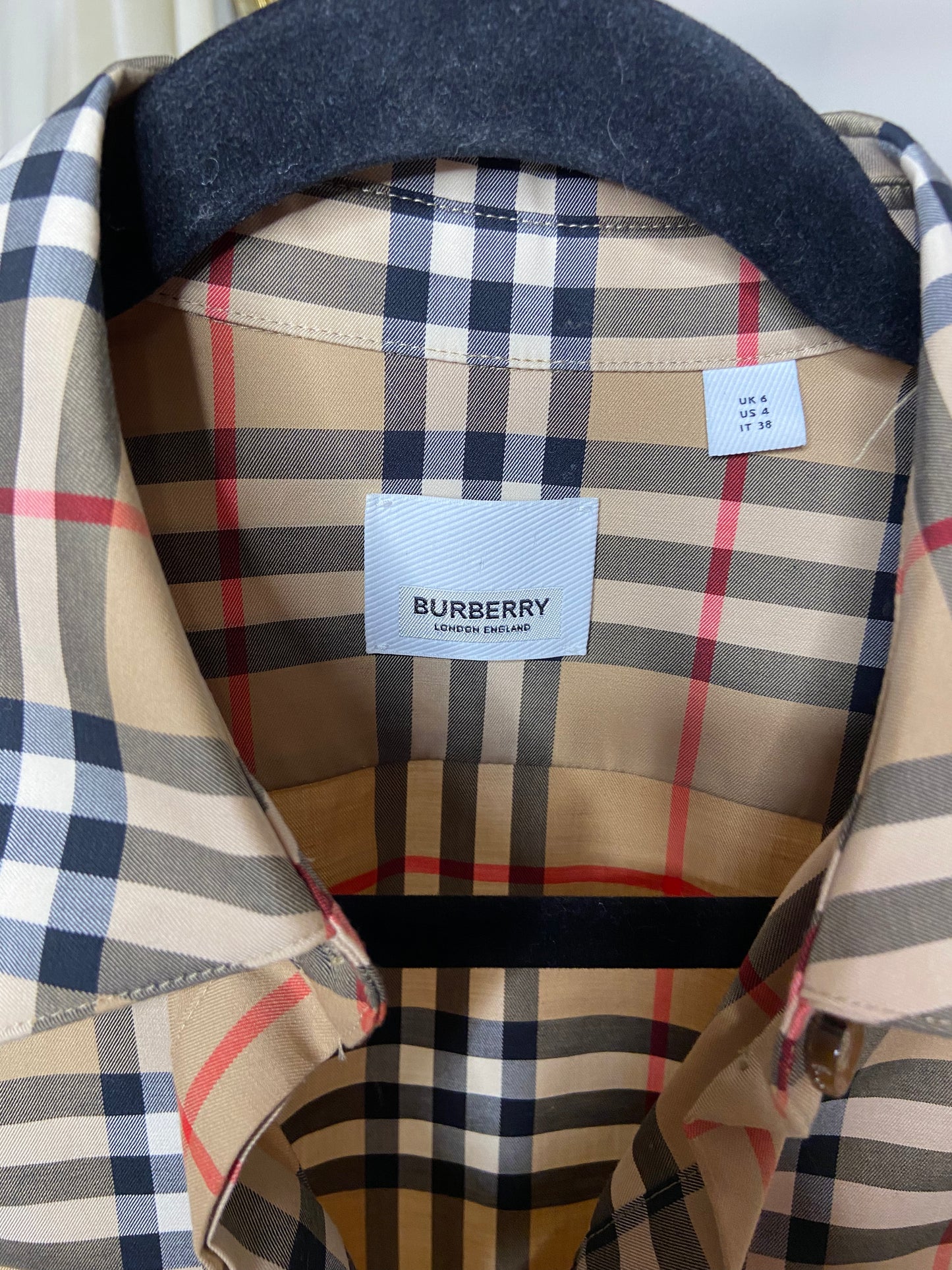 Burberry Check Stretch Cotton Shirt Slim Fit size US 4
