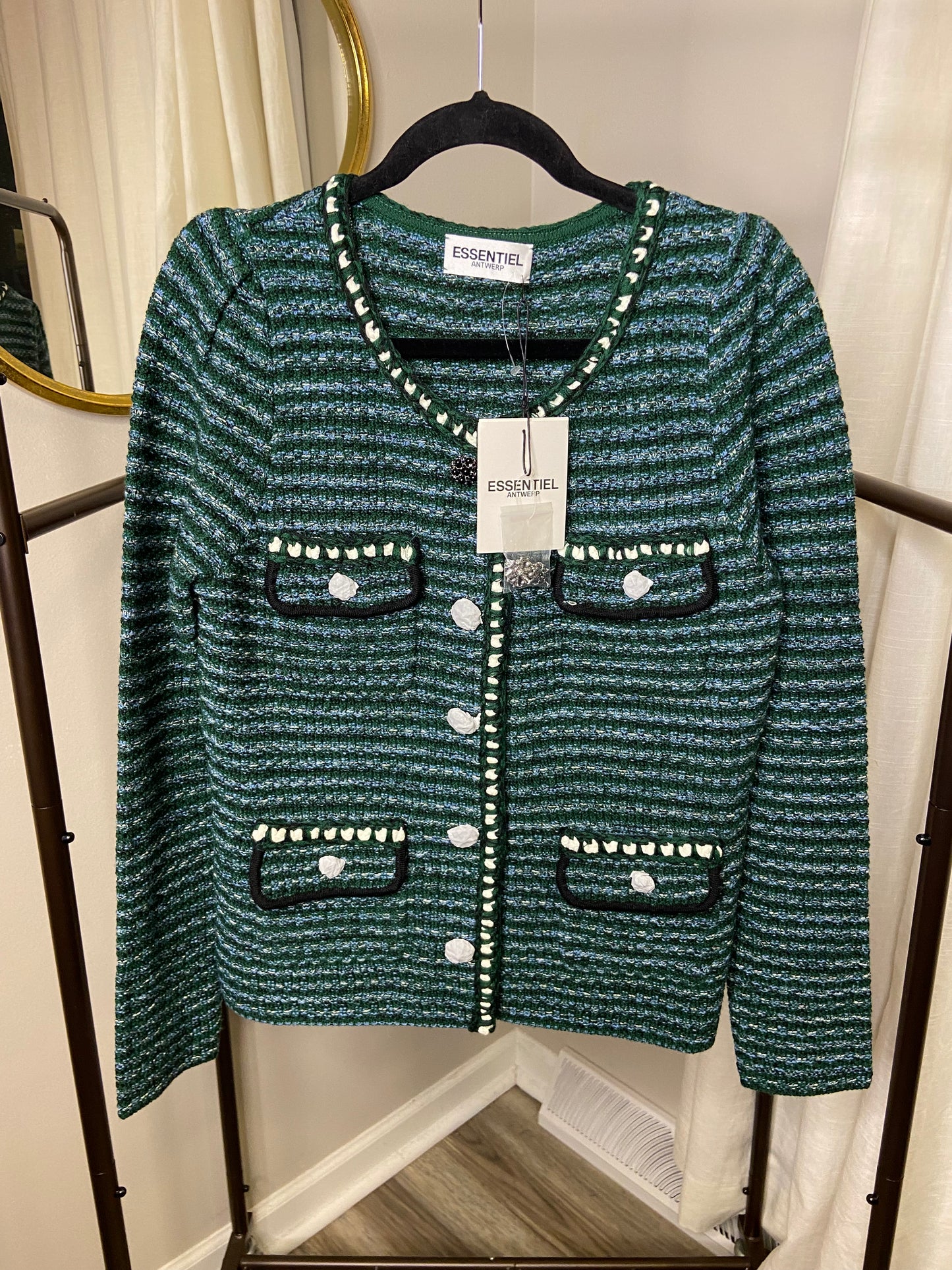 Essentiel Antwerp Dark Green Tweed Cardigan size M