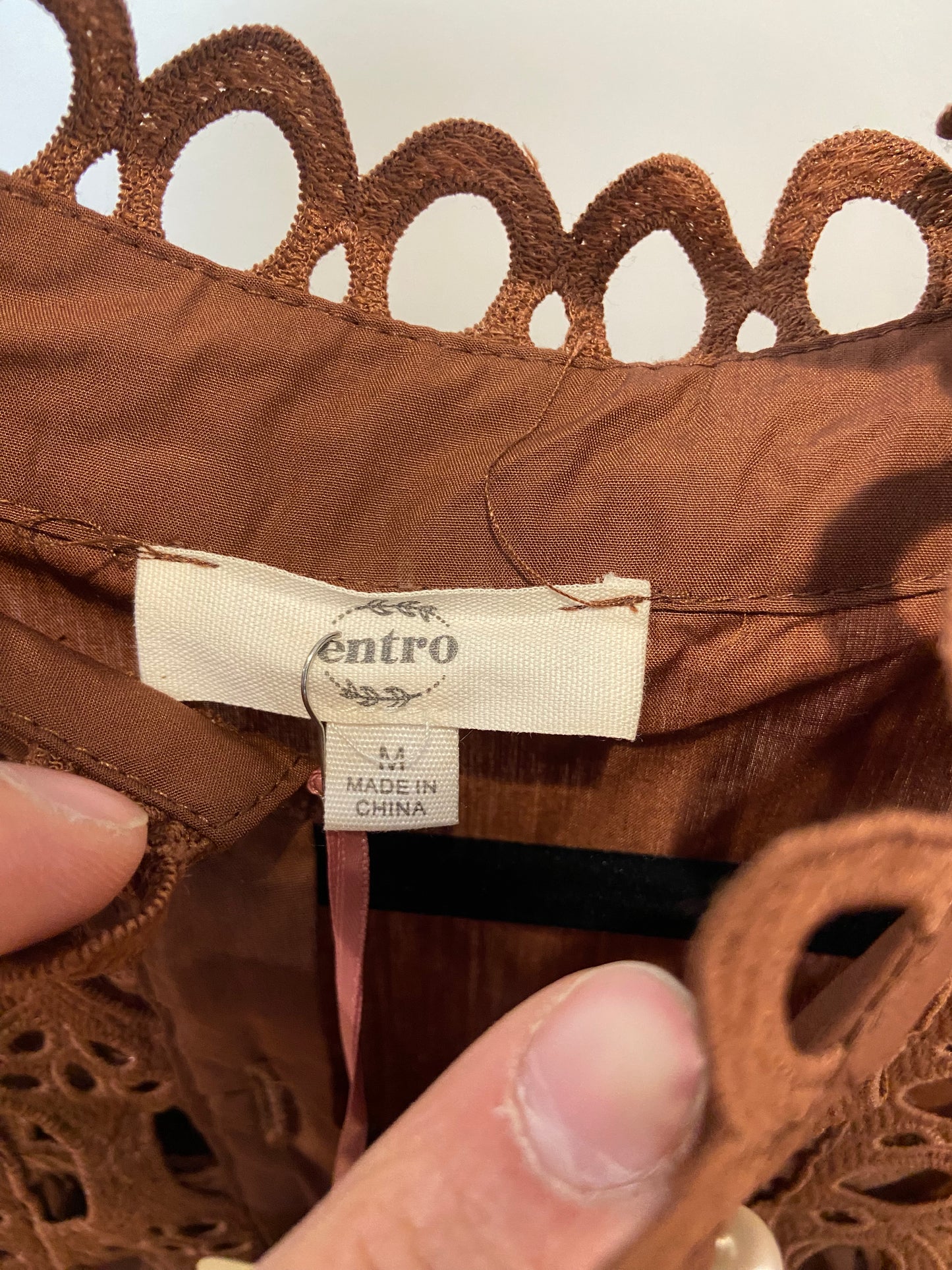 Entro Zosia Brown Lace Mini Dress with Pearl Buttons size M NWT