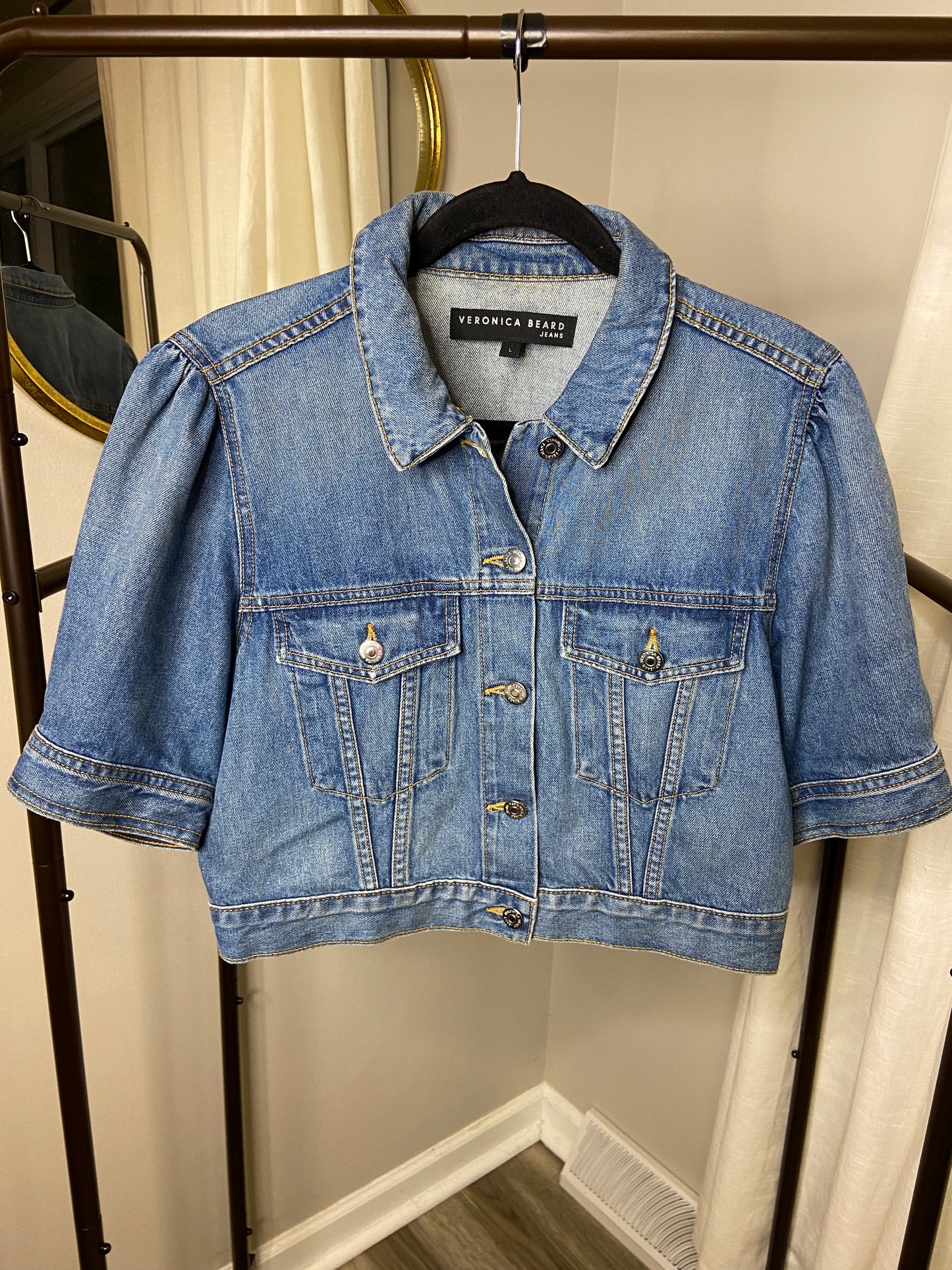 Veronica Beard Raina Short Sleeve Denim Jacket size L