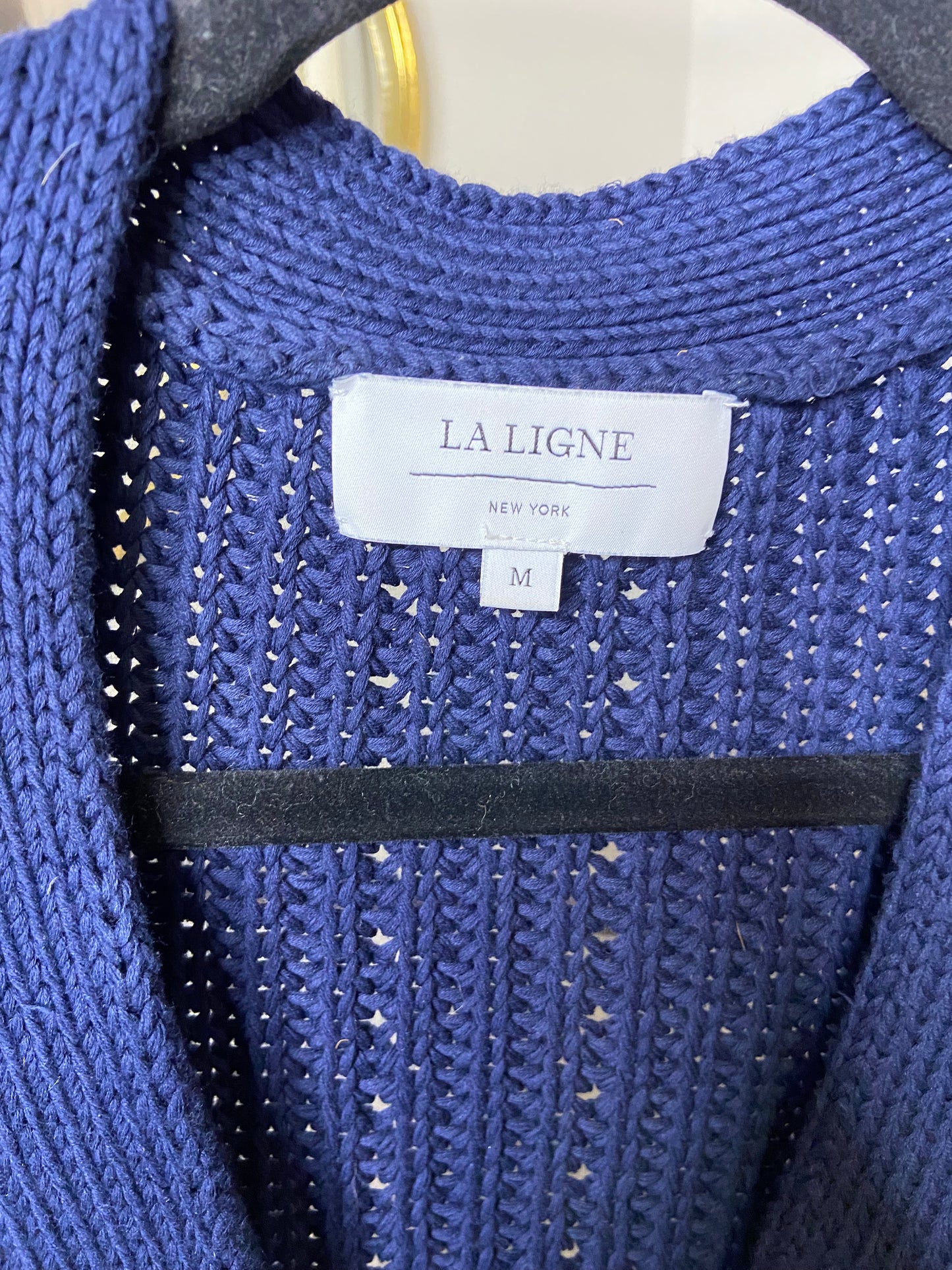 La Ligne Chunky Cotton Cardigan Sweater In Navy size M