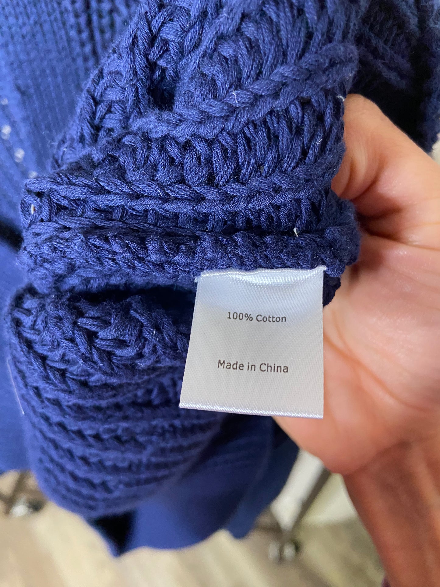 La Ligne Chunky Cotton Cardigan Sweater In Navy size M
