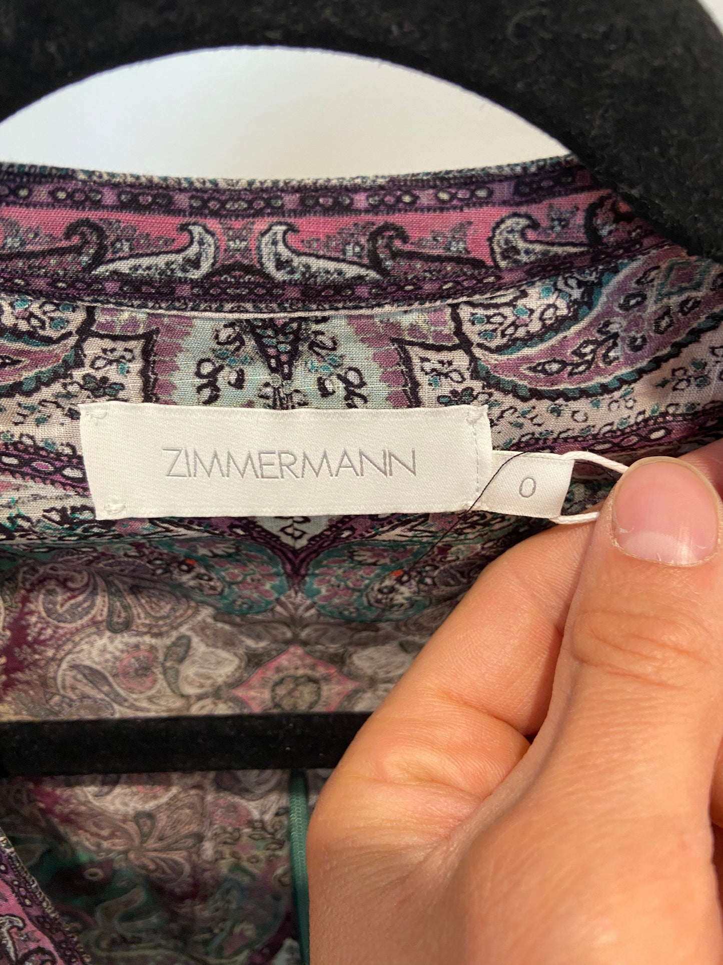 Zimmermann Anneke Ruffle Mini Dress Teal Paisley size 0 US 4