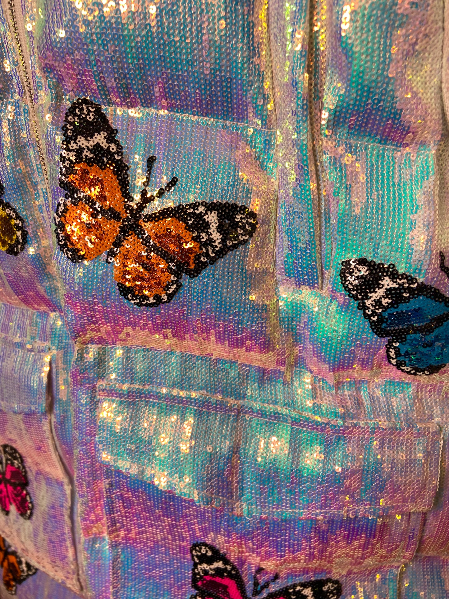 Queen Of Sparkles Butterfly Sequin Puffer Jacket size M