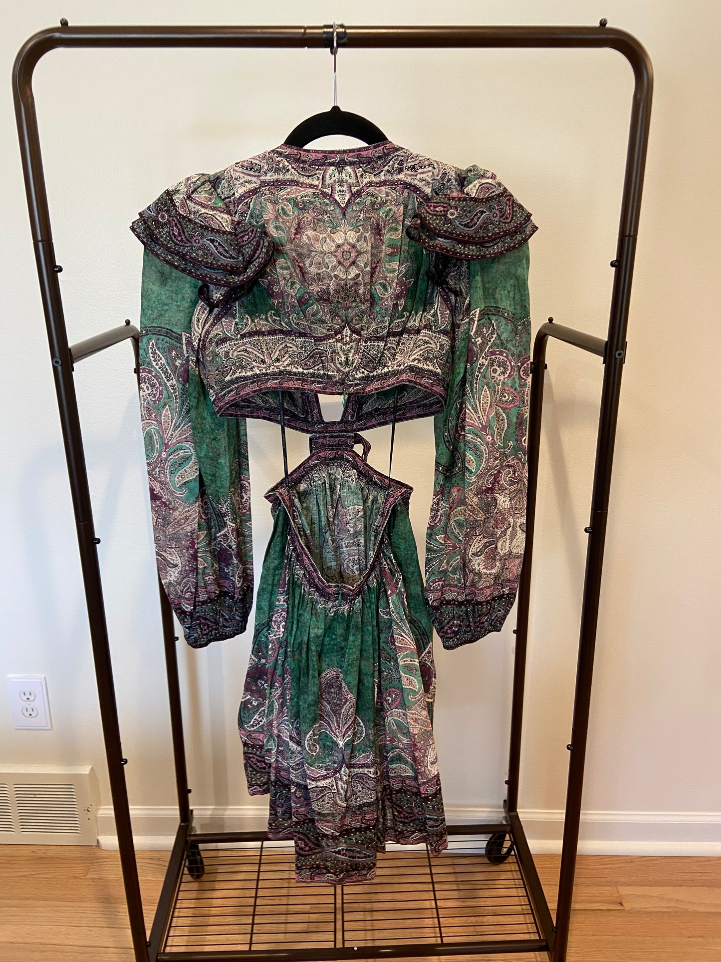 Zimmermann Anneke Ruffle Mini Dress Teal Paisley size 0 US 4