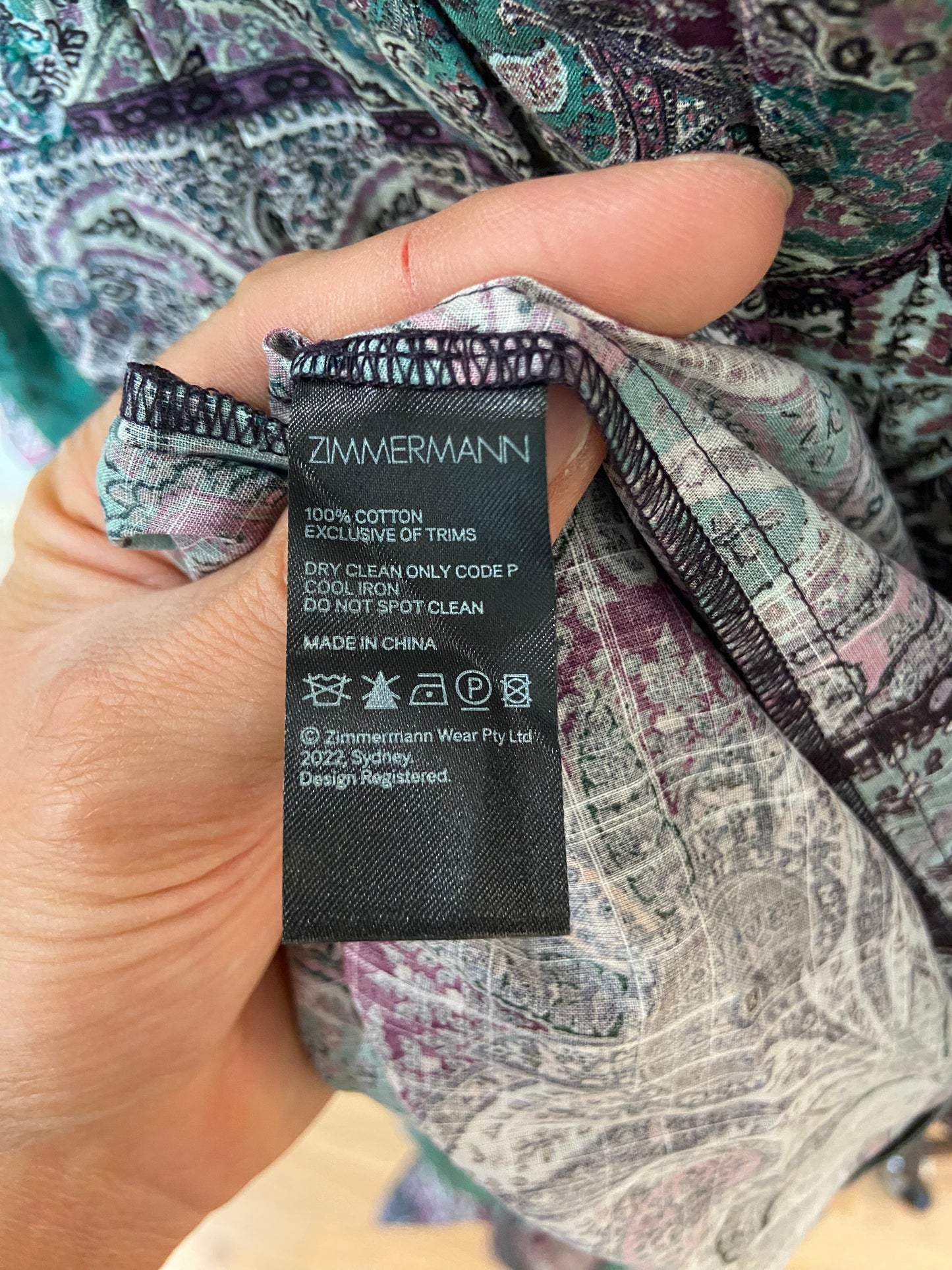 Zimmermann Anneke Ruffle Mini Dress Teal Paisley size 0 US 4