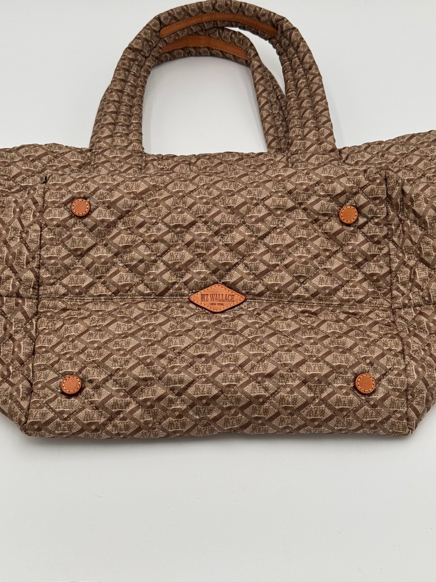 MZ Wallace Medium Metro Tote Deluxe in All Over Monogram Taupe