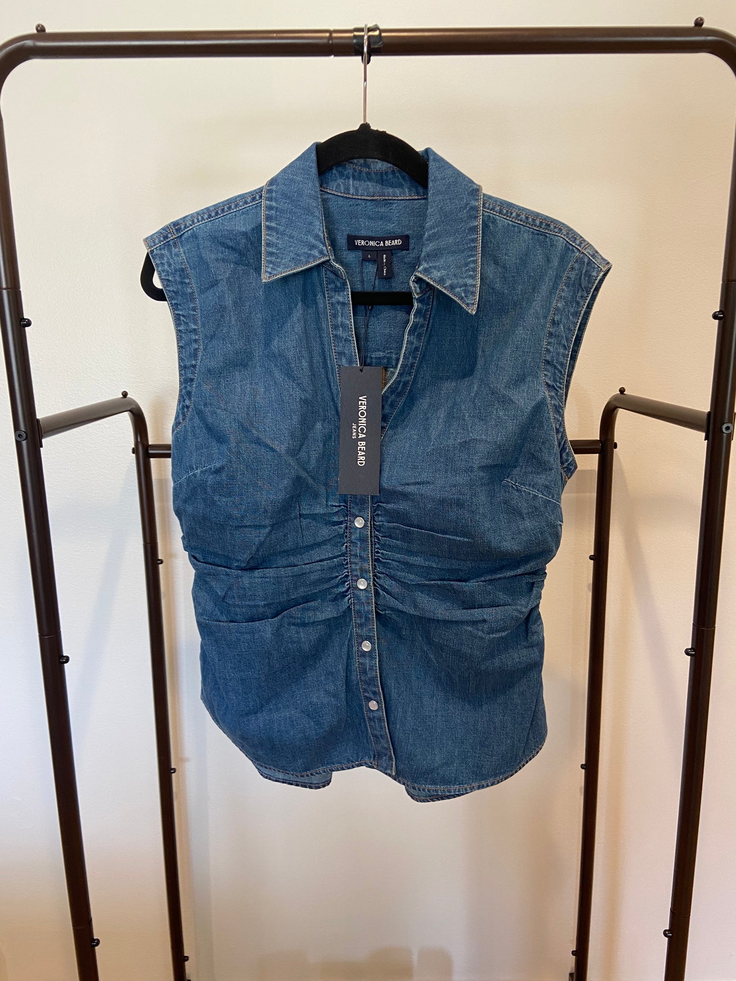Veronica Beard Sera Denim Top in Serendipity size 6