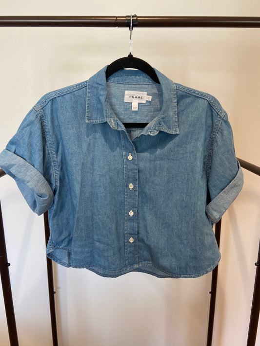Frame Cropped Short sleeve Denim Shirt size S