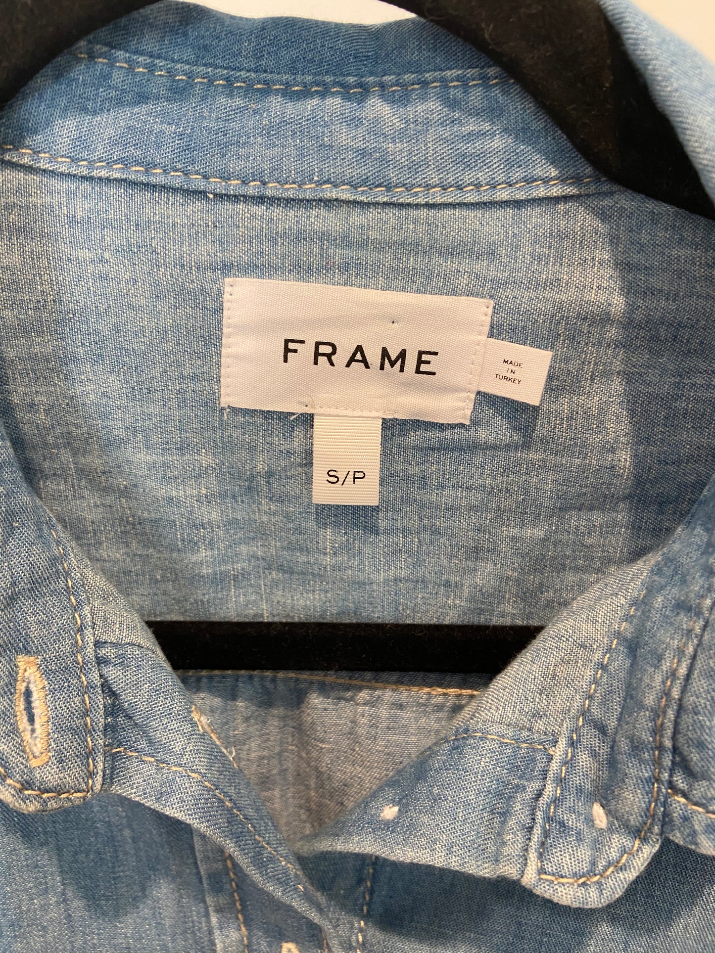 Frame Cropped Short sleeve Denim Shirt size S