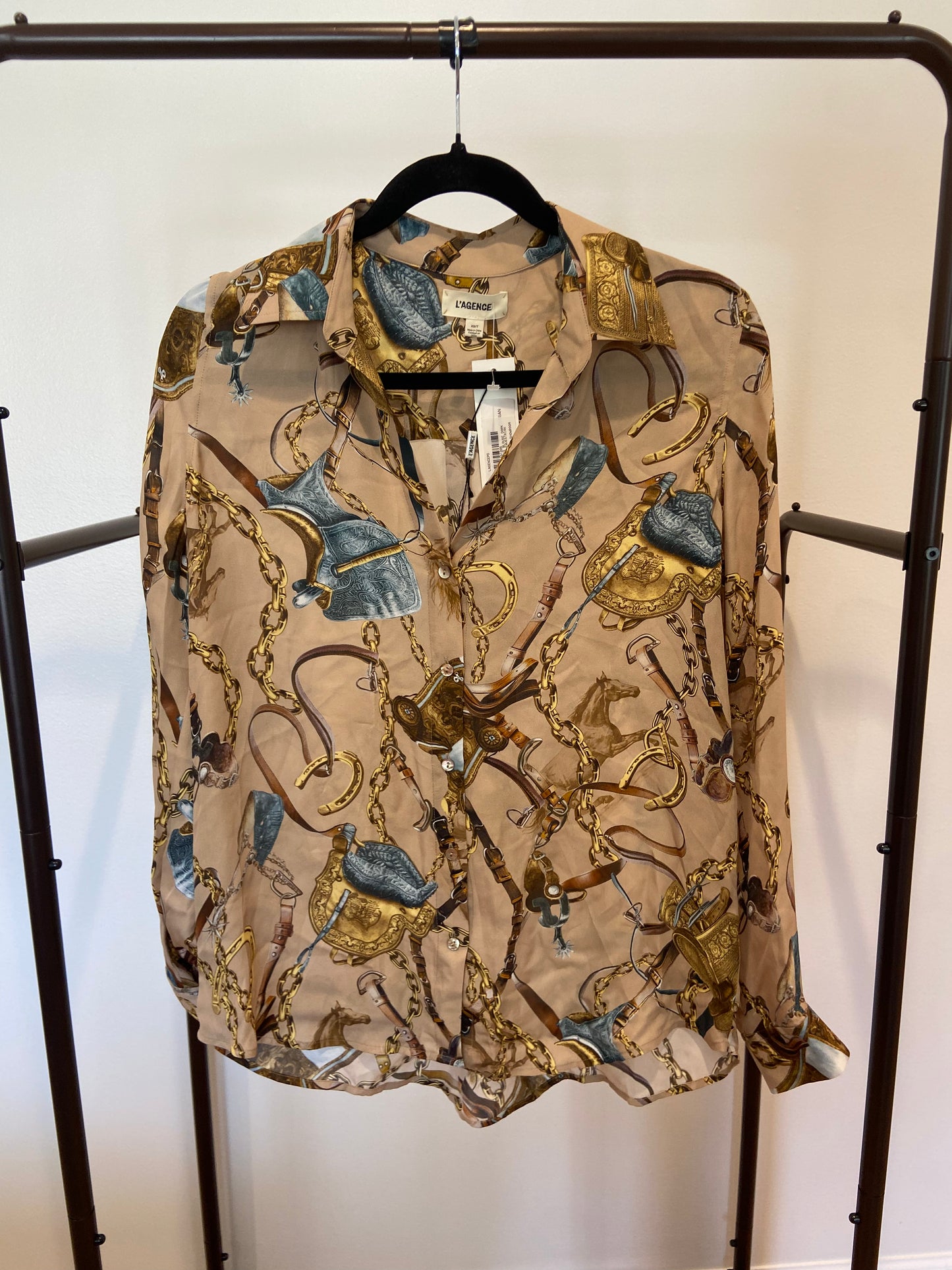L'Agence Nina Silk Blouse in Dark Cappuccino Equestrian size XS