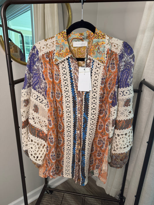 ZIMMERMANN Devi Spliced Billow Blouse size US 8