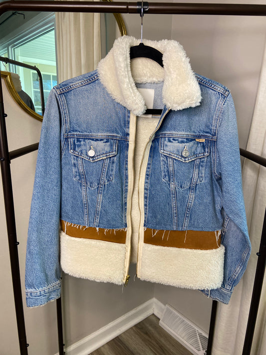 Mother The Cut and Paste Denim Sherpa Jacket size S