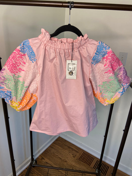 THML Puff Sleeve Embroidered Blouse size XS
