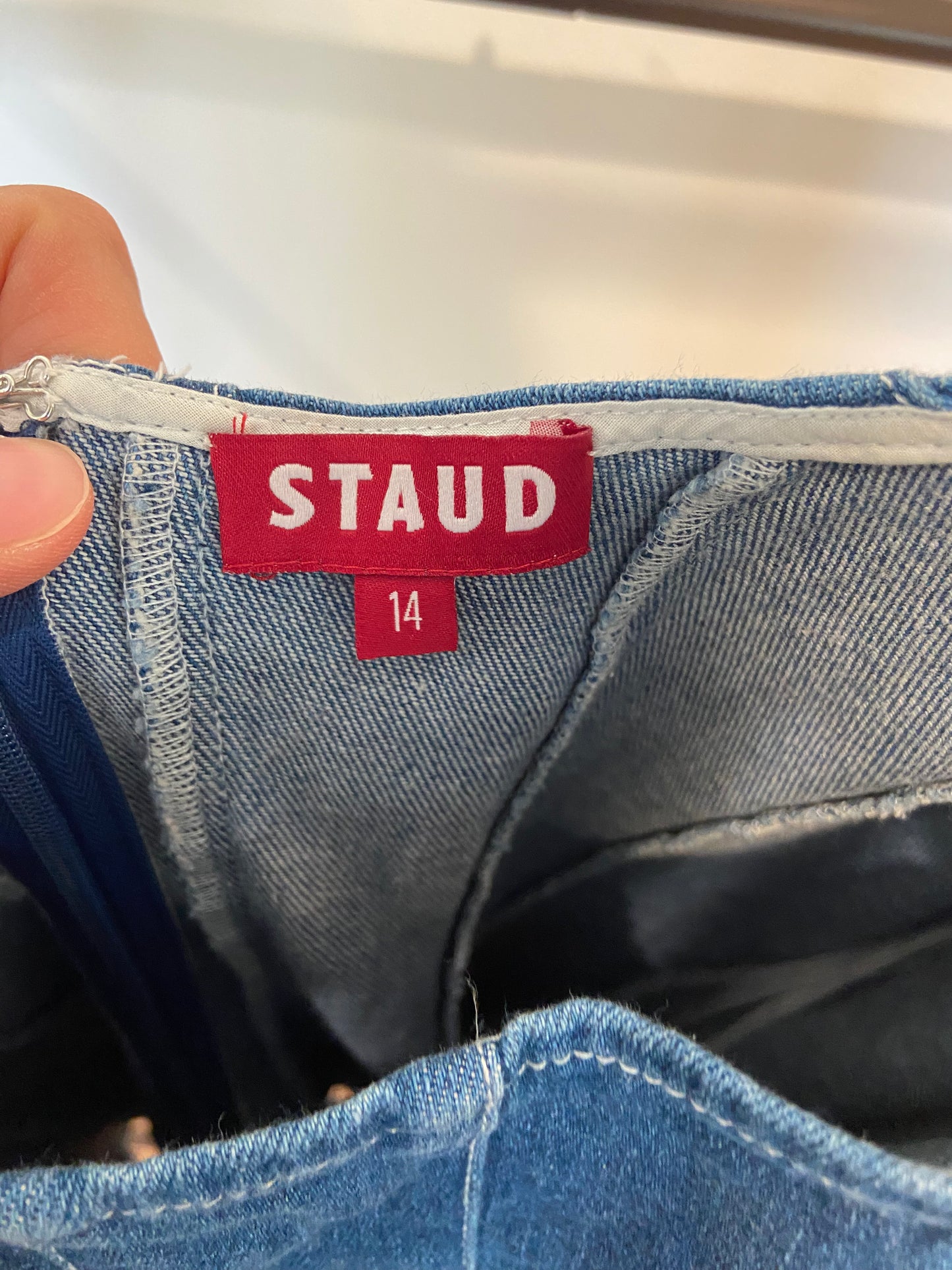 Staud Mini Wells Dress in Denim medium Wash size 14