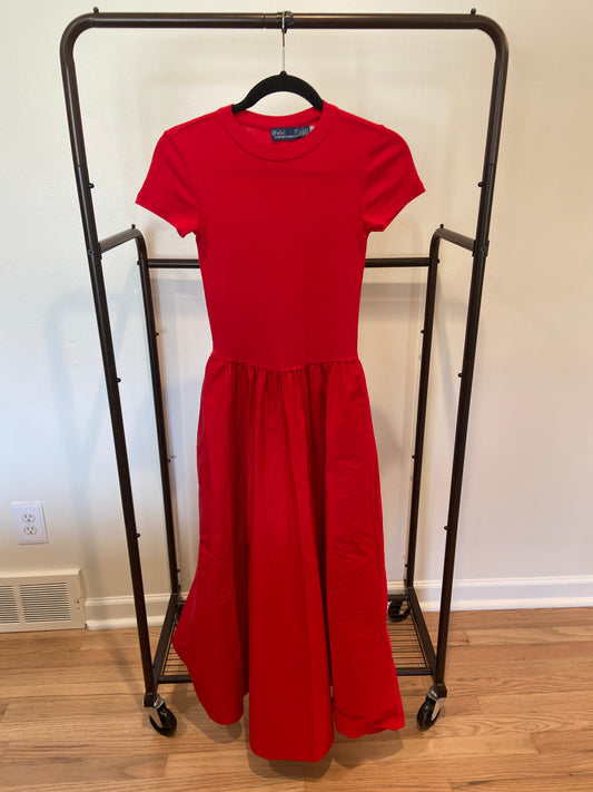 Polo Ralph Lauren Cotton Crew Neck Dress in Red size XXS