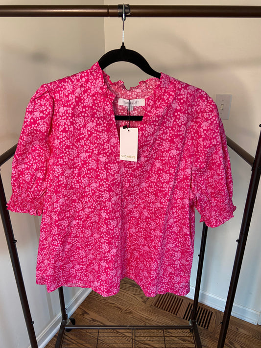 Sugarlips Pink Palisades Reign Split Neck Top size L