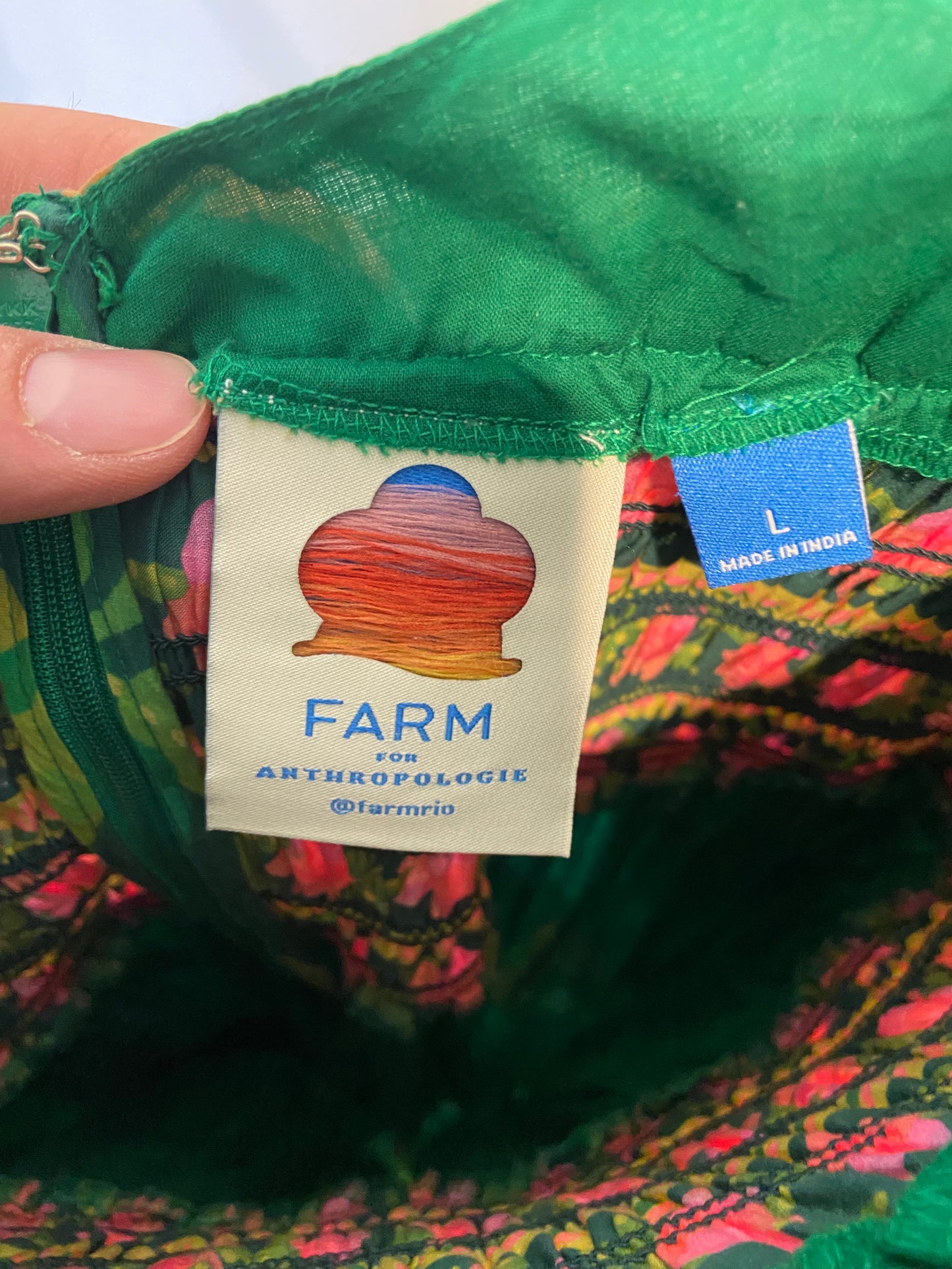 Farm Rio Puff-Sleeve Smocked Maxi Dress in Green size L