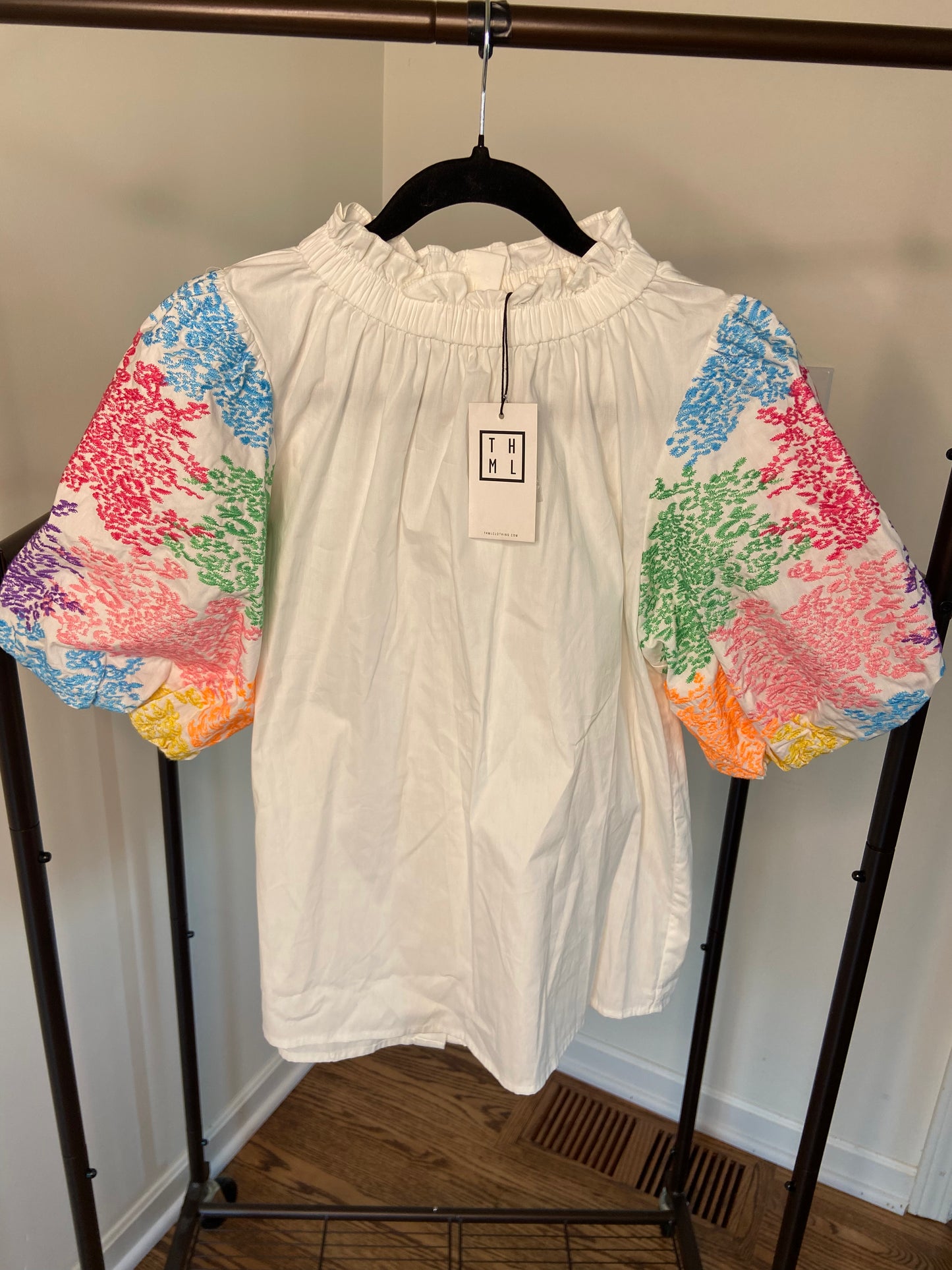 THML Puff Sleeve Embroidered Blouse size L