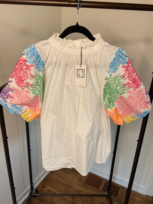 THML Puff Sleeve Embroidered Blouse size L