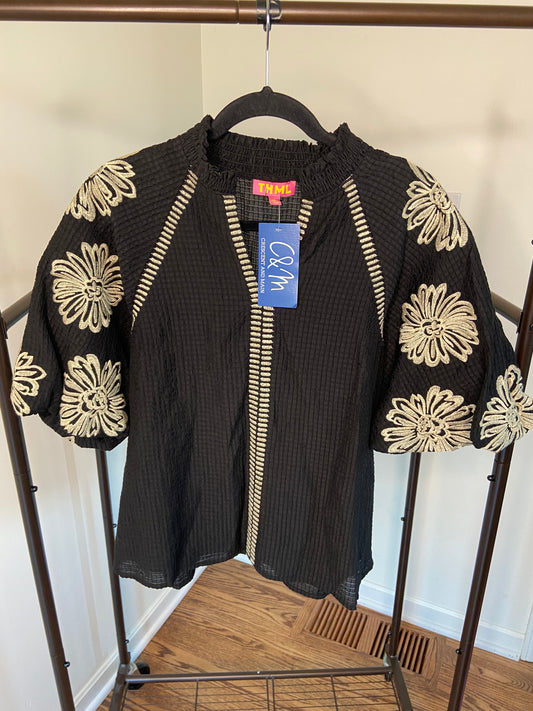 THML Be The Light Black Embroidered Blouse size L