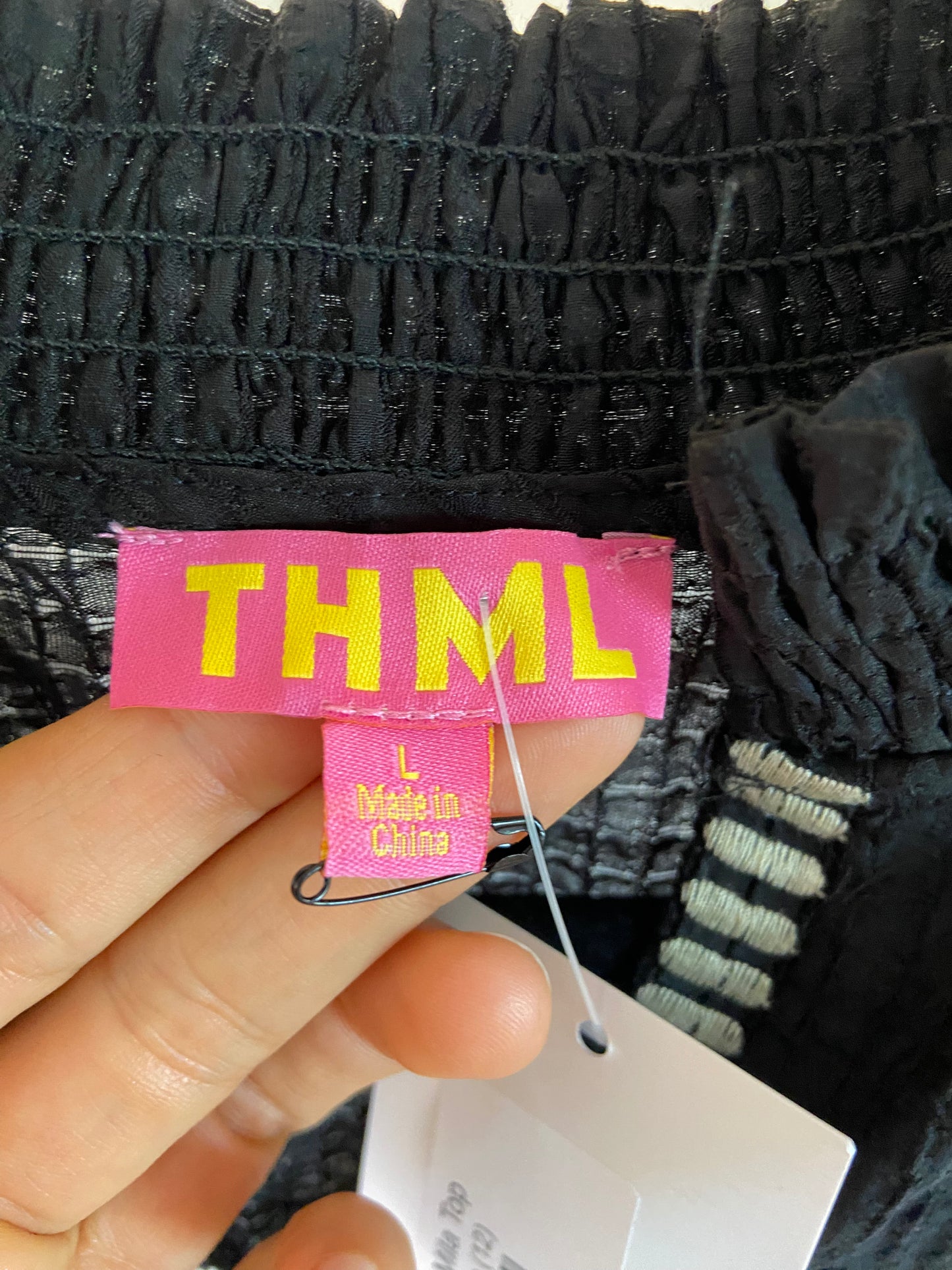 THML Be The Light Black Embroidered Blouse size L