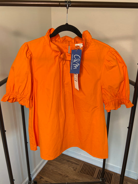 THML Orange Ruffle Neck Top size L