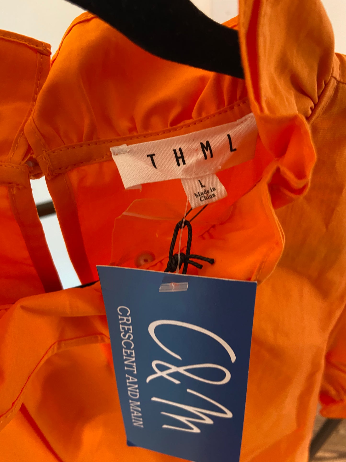THML Orange Ruffle Neck Top size L