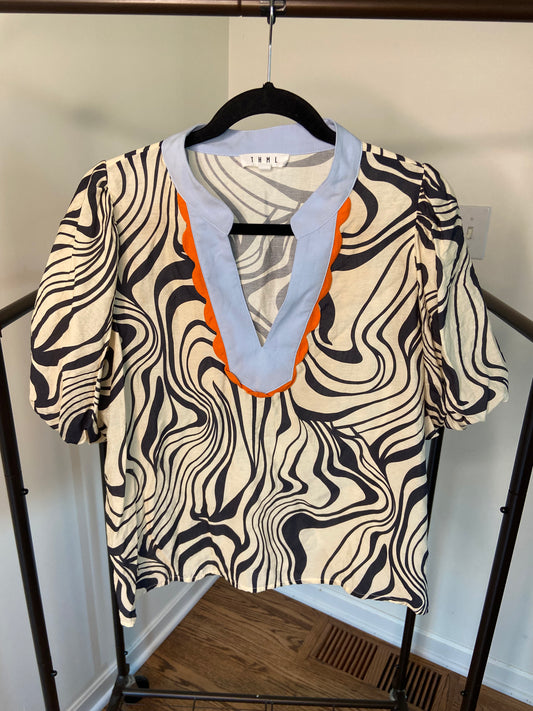 THML Cream Black Geometric Swirl Top size L