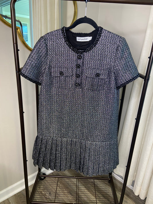 Self-Portrait  Black Metallic Boucle Mini Dress size 10