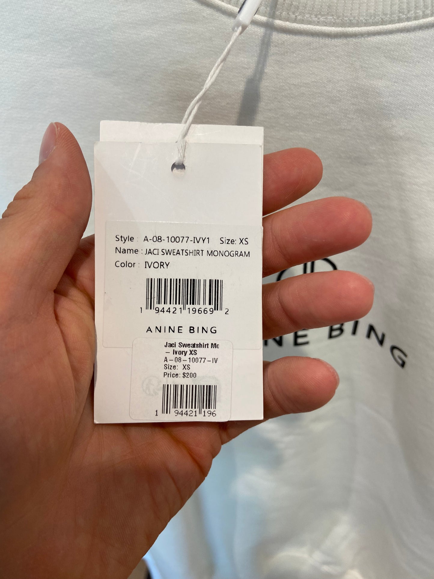 Anine Bing Jaci Sweatshirt Monogram in Ivory size XS