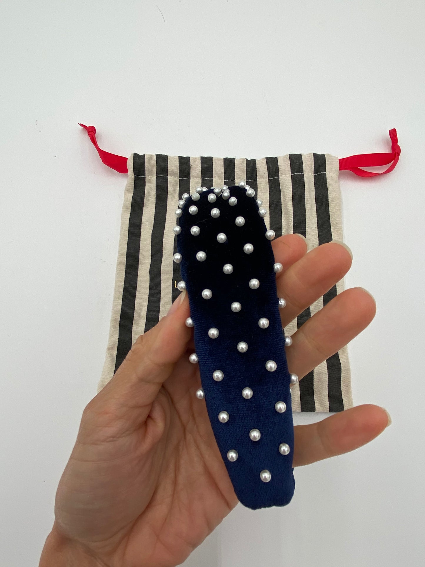 Lele Sadoughi x J. Crew Pearl Navy Blue Velvet Headband