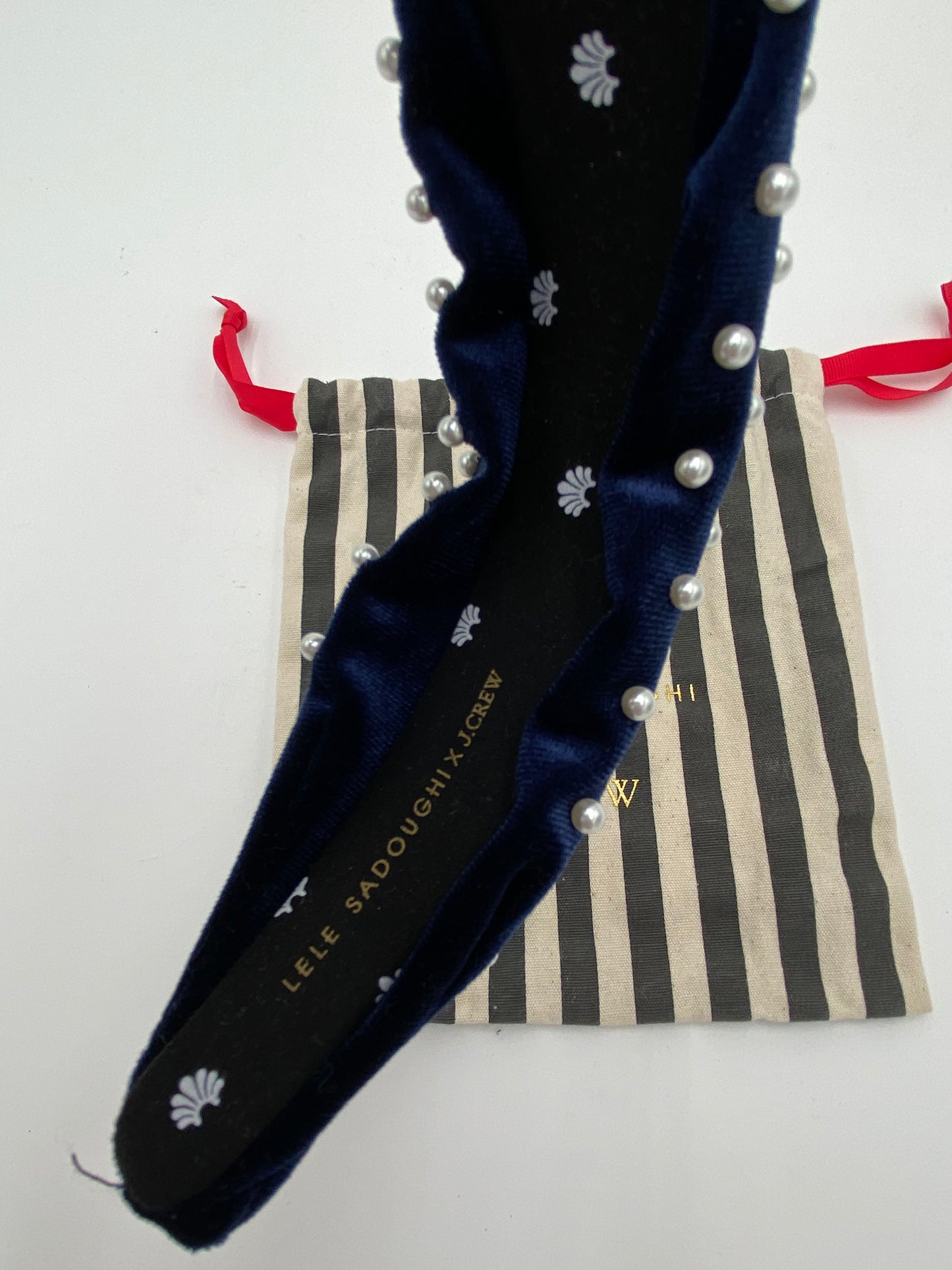 Lele Sadoughi x J. Crew Pearl Navy Blue Velvet Headband