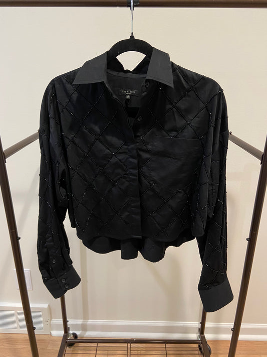 Rag & Bone Beatrice Embroidered Cropped Shirt Black size XS