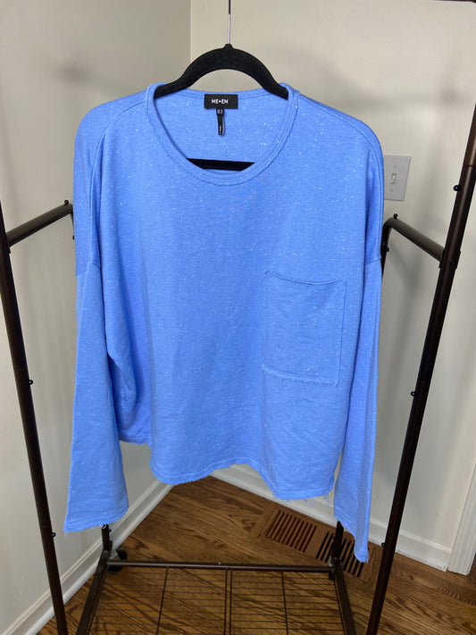 Me + Em Lightweight Raw Edge Boxy Top In Vivid Blue size 12