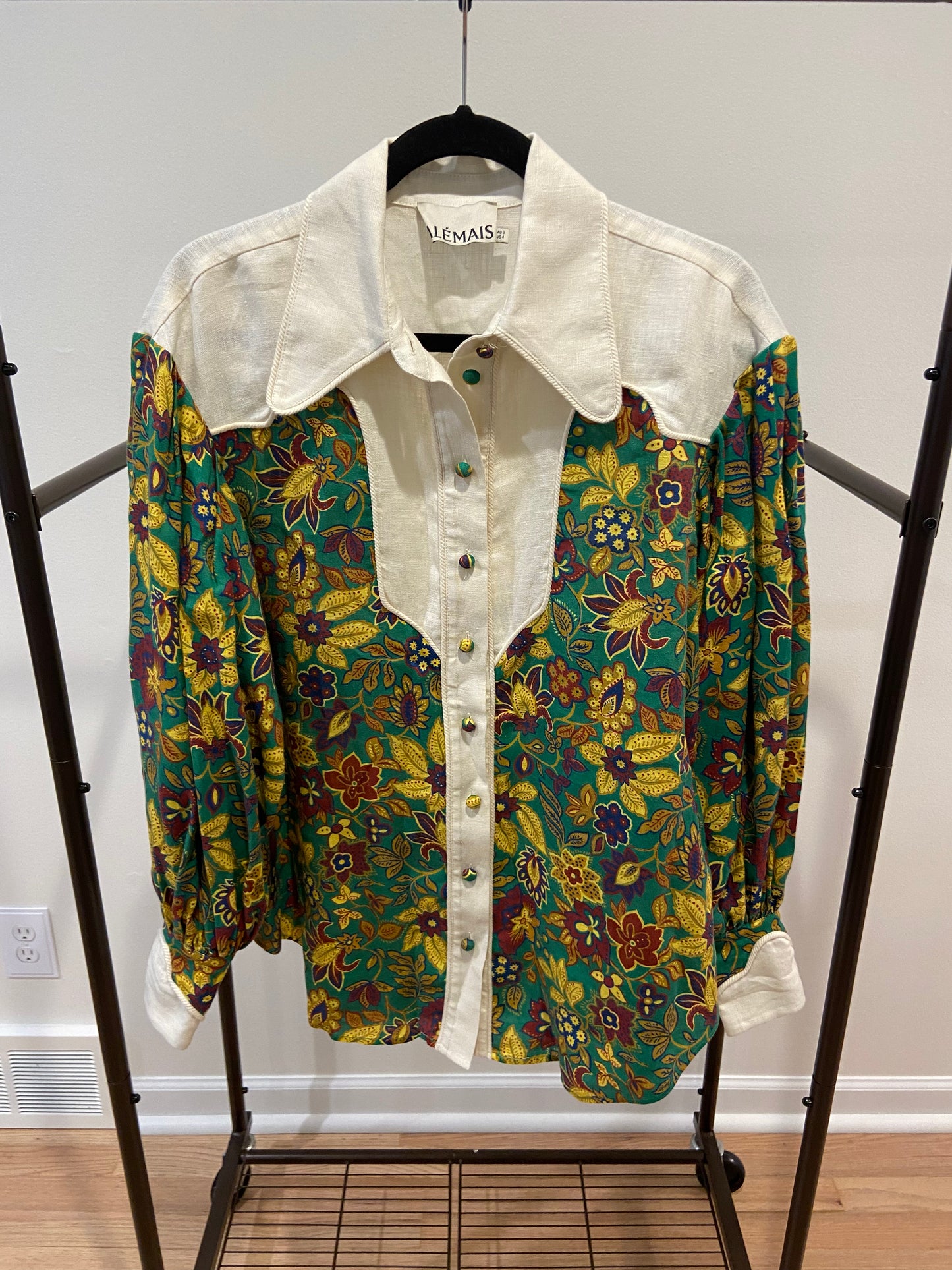Alemais Isabella Paneled Floral-Print Linen Blouse size 8 US 4